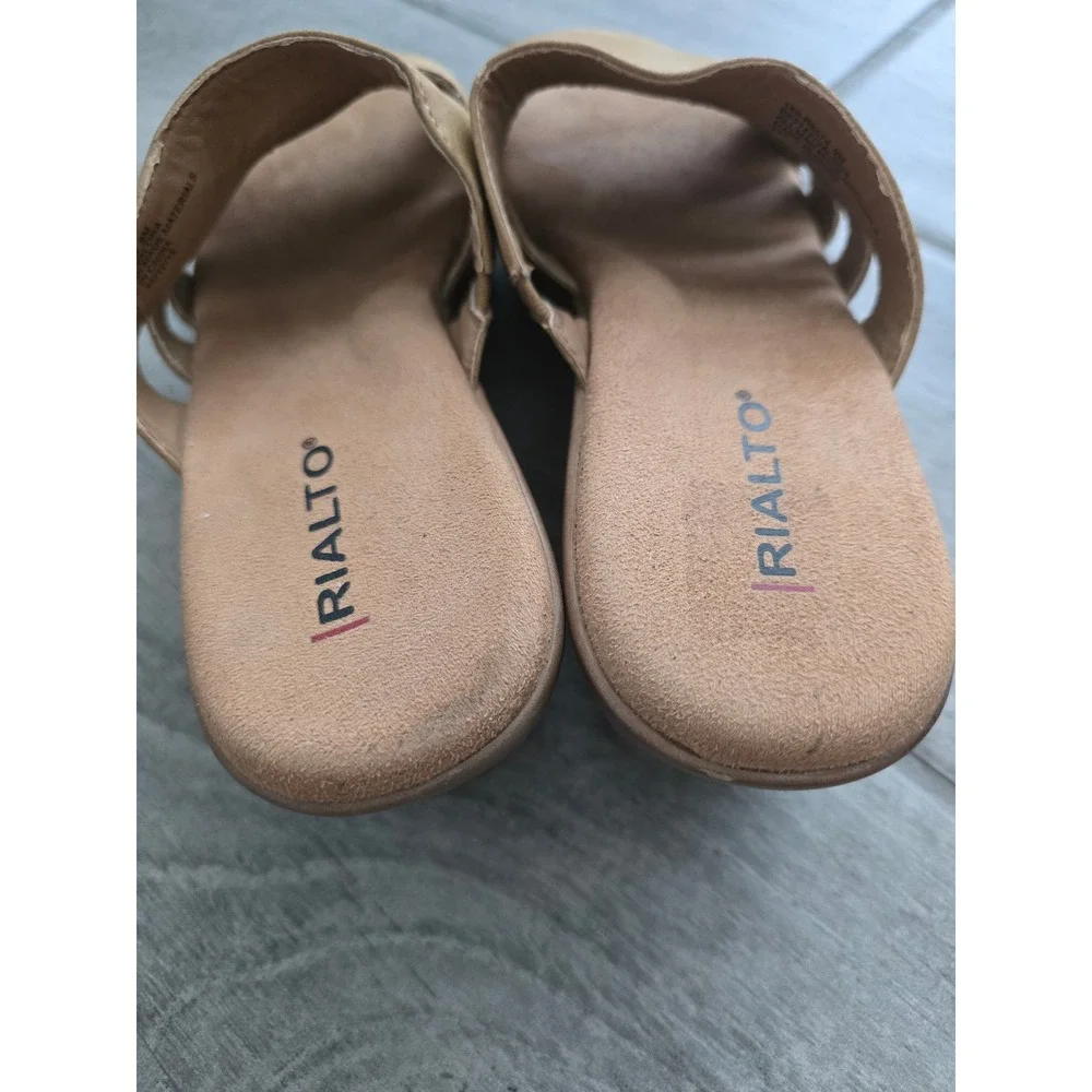 Rialto Valora Women's Comfort Wedge Sandals Slides Mules Tan Size 9‎